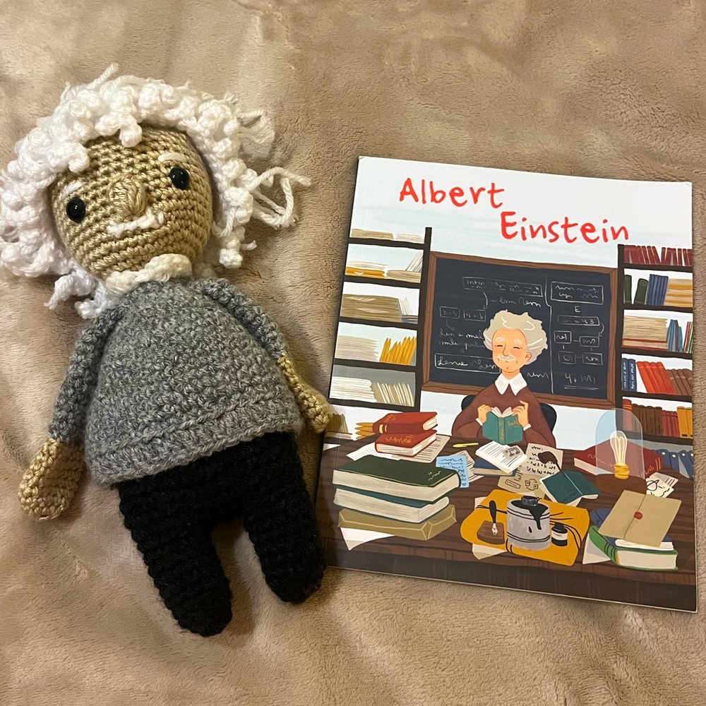 Albert Einstein Crochet Doll with “The Life of Albert Einstein Book”